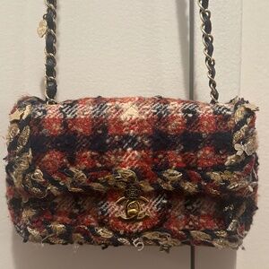Chanel Plaid Tweed Flag Bag